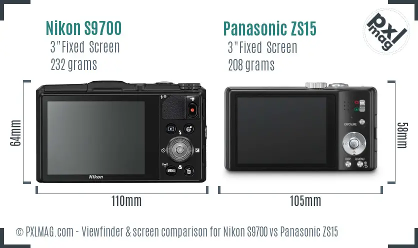 Nikon S9700 vs Panasonic ZS15 Screen and Viewfinder comparison