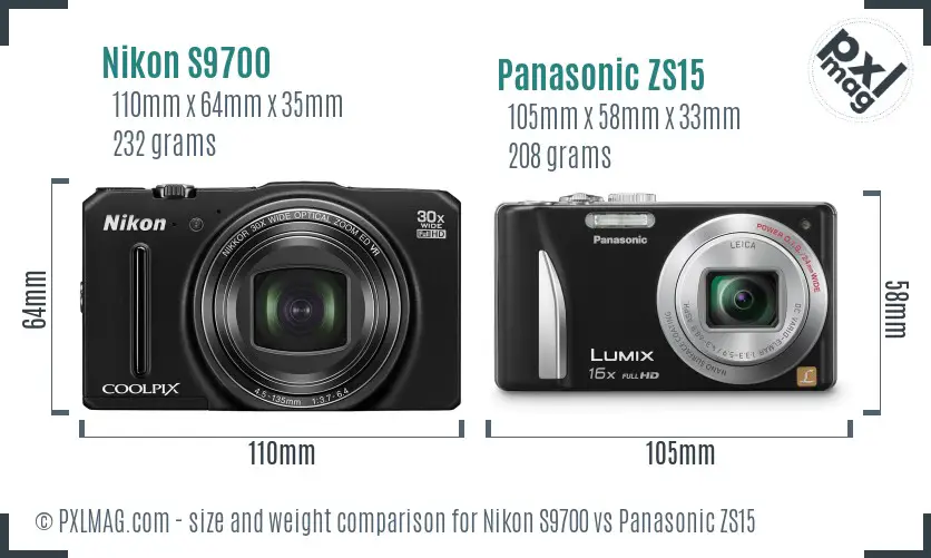 Nikon S9700 vs Panasonic ZS15 size comparison