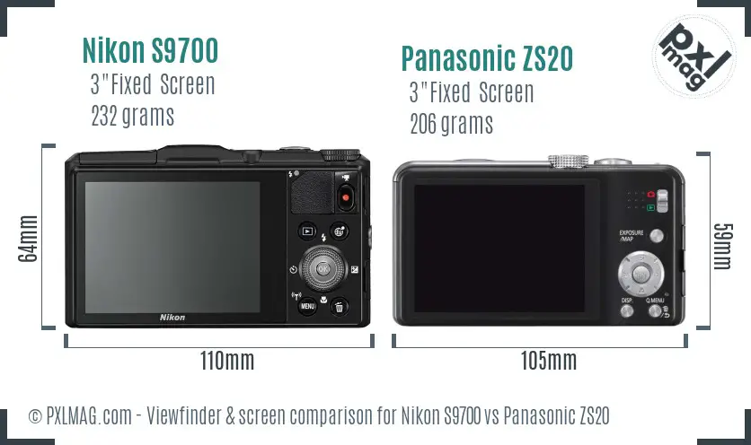 Nikon S9700 vs Panasonic ZS20 Screen and Viewfinder comparison