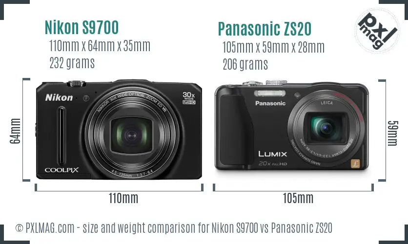 Nikon S9700 vs Panasonic ZS20 size comparison