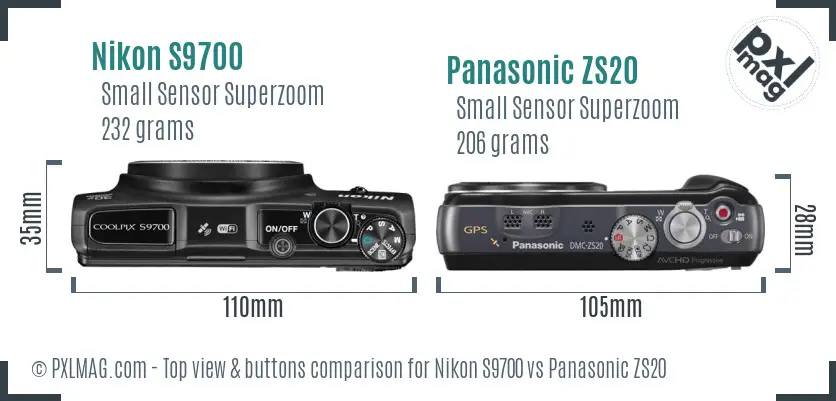 Nikon S9700 vs Panasonic ZS20 top view buttons comparison