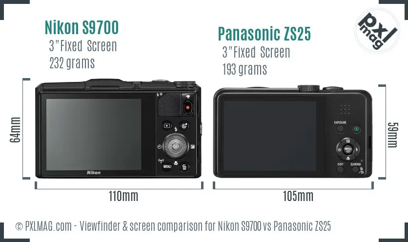 Nikon S9700 vs Panasonic ZS25 Screen and Viewfinder comparison