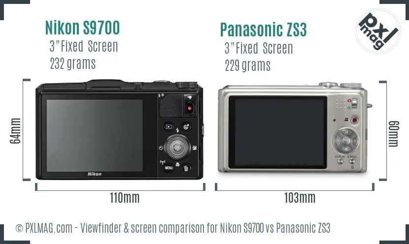 Nikon S9700 vs Panasonic ZS3 Screen and Viewfinder comparison