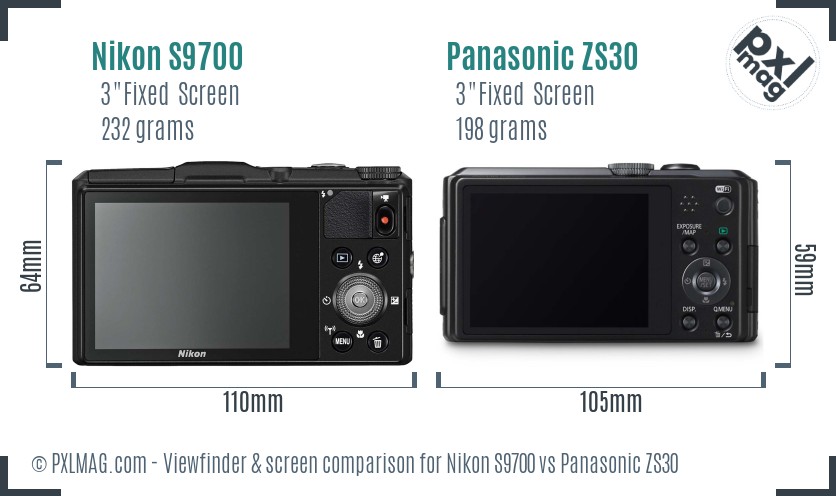 Nikon S9700 vs Panasonic ZS30 Screen and Viewfinder comparison