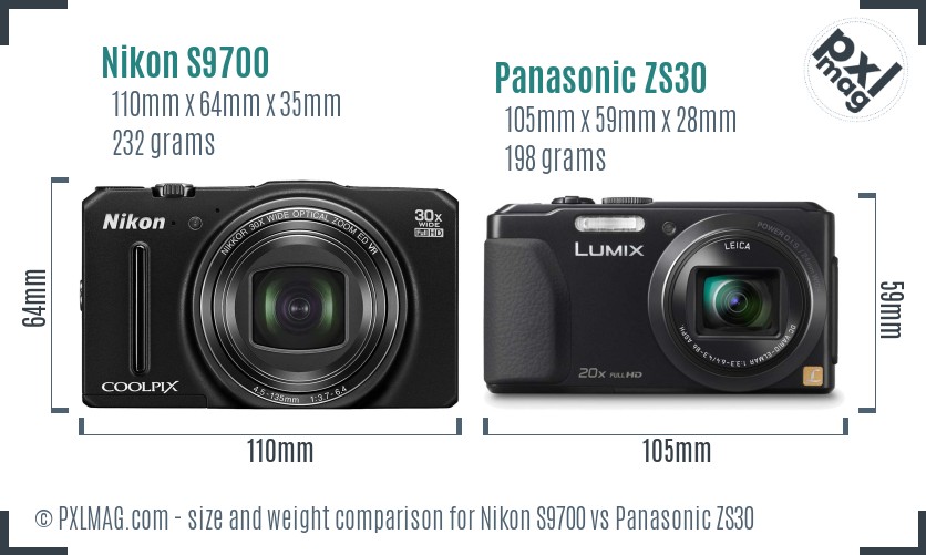 Nikon S9700 vs Panasonic ZS30 size comparison Nikon S9700 vs Panasonic ZS30 size comparison
