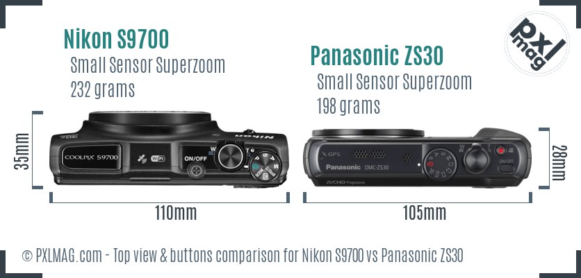 Nikon S9700 vs Panasonic ZS30 top view buttons comparison