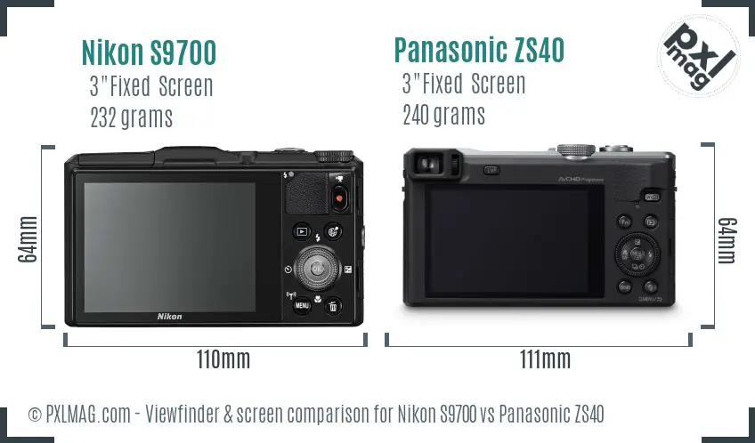 Nikon S9700 vs Panasonic ZS40 Screen and Viewfinder comparison