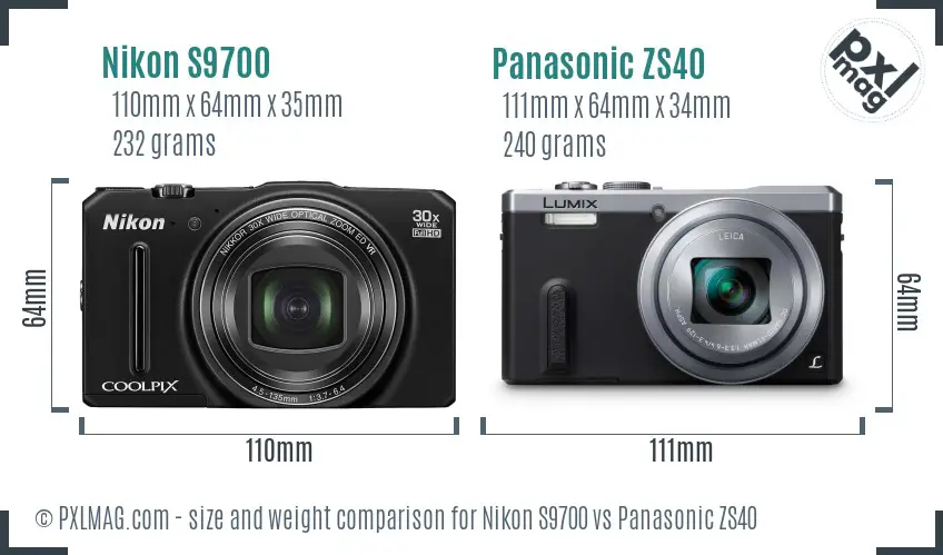Nikon S9700 vs Panasonic ZS40 size comparison