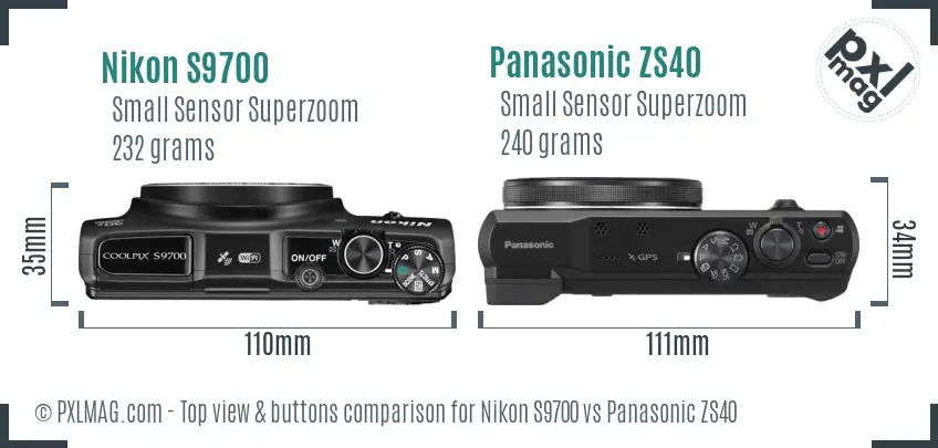 Nikon S9700 vs Panasonic ZS40 top view buttons comparison