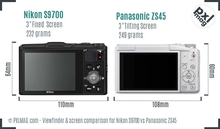 Nikon S9700 vs Panasonic ZS45 Screen and Viewfinder comparison