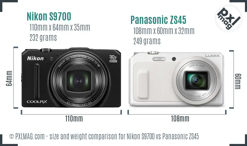 Nikon S9700 vs Panasonic ZS45 size comparison