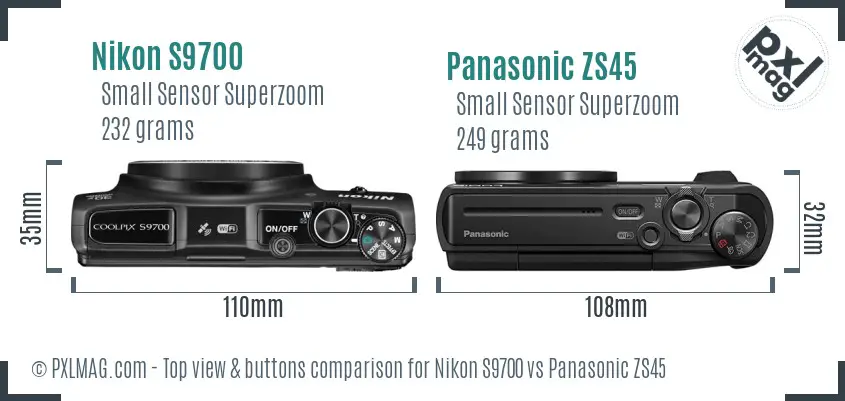 Nikon S9700 vs Panasonic ZS45 top view buttons comparison