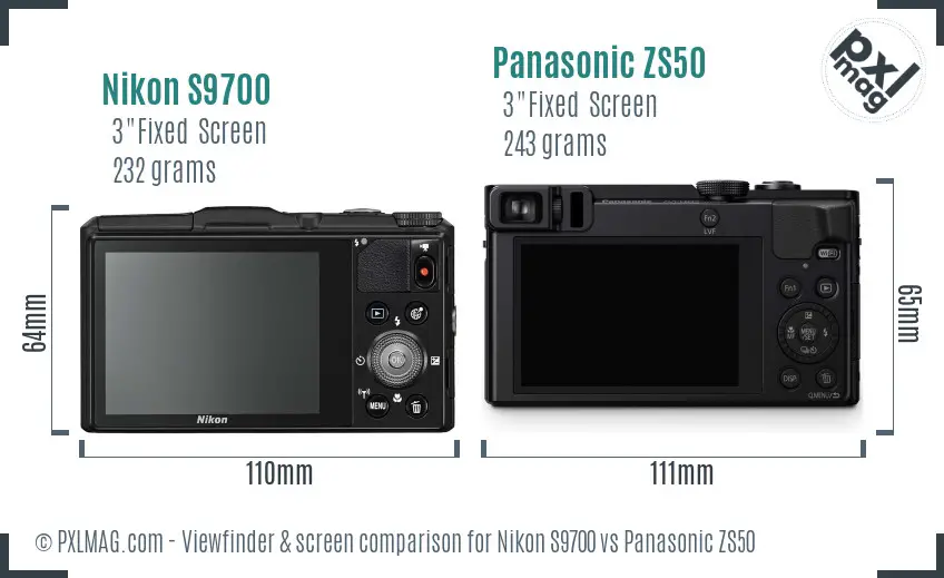 Nikon S9700 vs Panasonic ZS50 Screen and Viewfinder comparison
