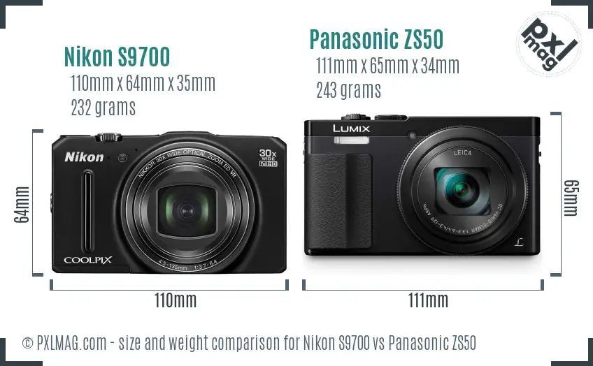 Nikon S9700 vs Panasonic ZS50 size comparison