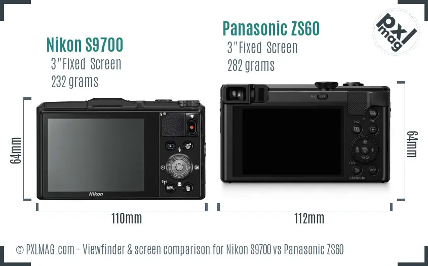 Nikon S9700 vs Panasonic ZS60 Screen and Viewfinder comparison