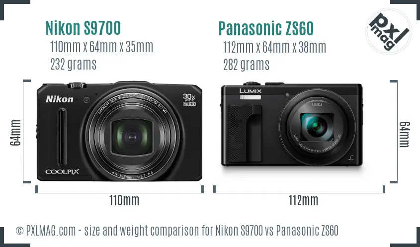 Nikon S9700 vs Panasonic ZS60 size comparison