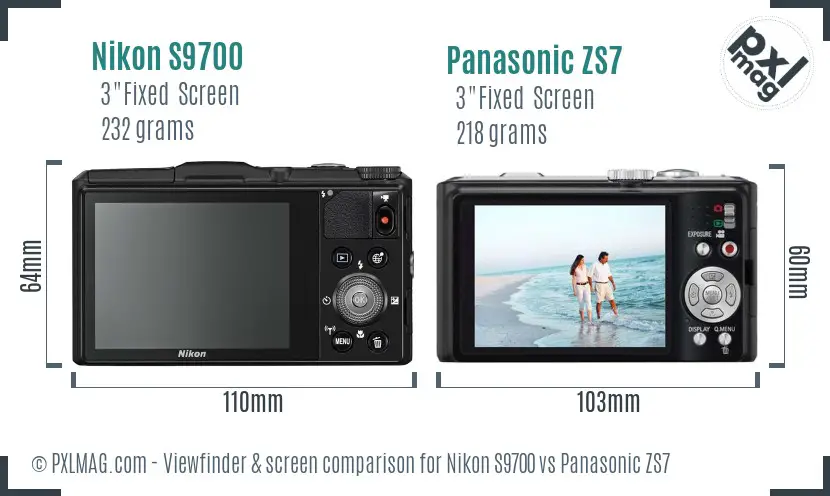 Nikon S9700 vs Panasonic ZS7 Screen and Viewfinder comparison