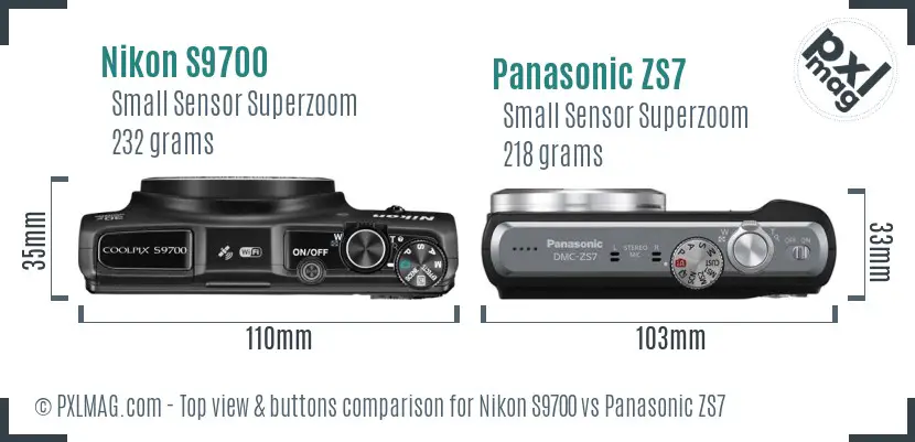 Nikon S9700 vs Panasonic ZS7 top view buttons comparison