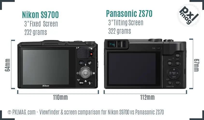 Nikon S9700 vs Panasonic ZS70 Screen and Viewfinder comparison