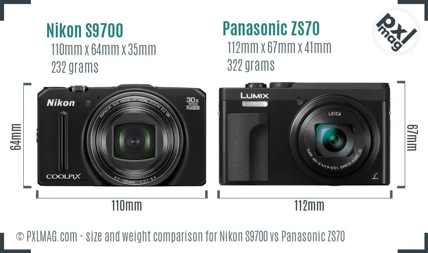 Nikon S9700 vs Panasonic ZS70 size comparison