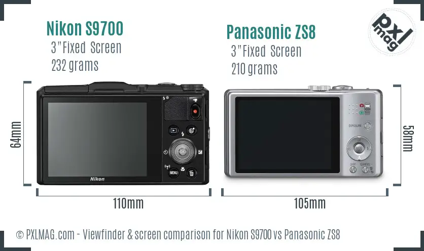 Nikon S9700 vs Panasonic ZS8 Screen and Viewfinder comparison