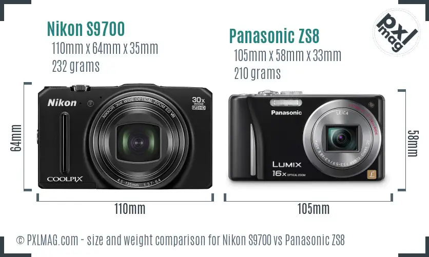 Nikon S9700 vs Panasonic ZS8 size comparison