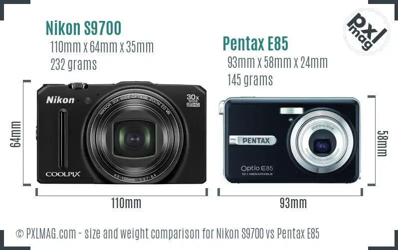 Nikon S9700 vs Pentax E85 size comparison Nikon S9700 vs Pentax E85 size comparison