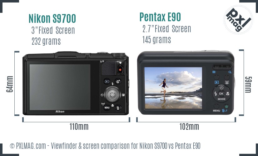 Nikon S9700 vs Pentax E90 Screen and Viewfinder comparison