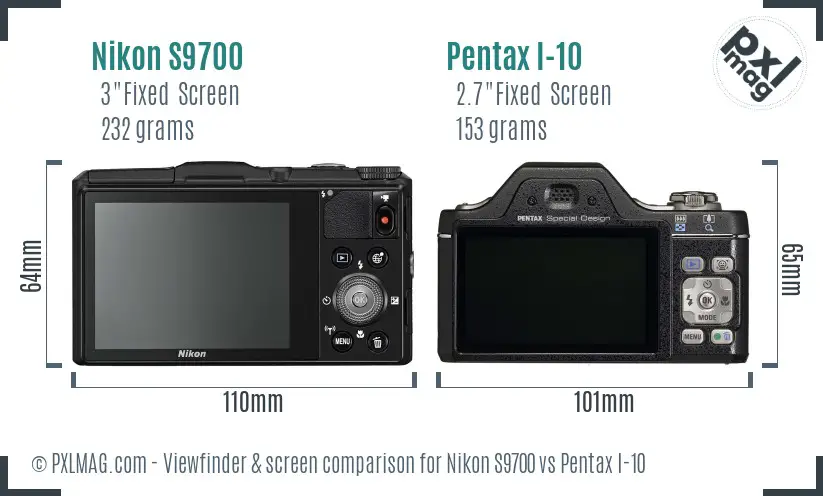 Nikon S9700 vs Pentax I-10 Screen and Viewfinder comparison