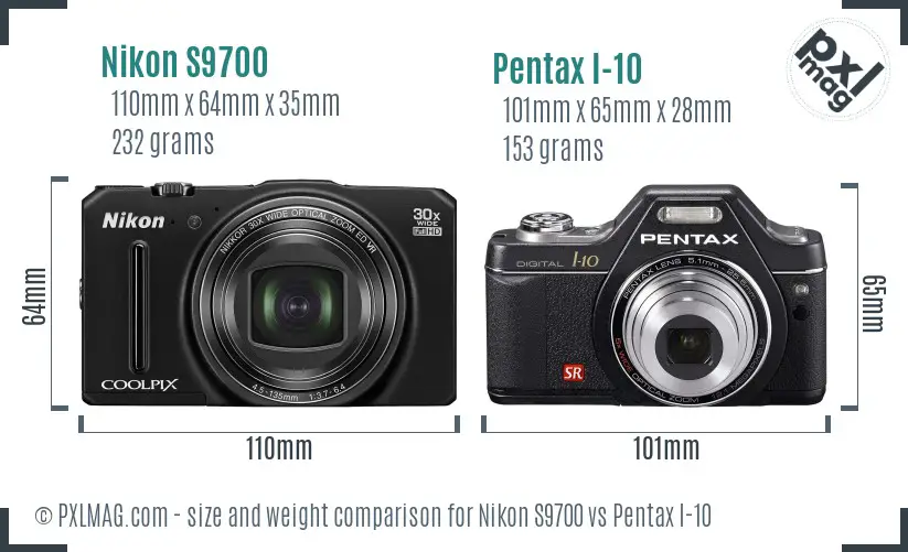 Nikon S9700 vs Pentax I-10 size comparison