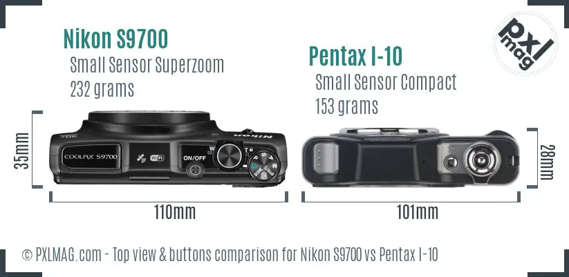 Nikon S9700 vs Pentax I-10 top view buttons comparison