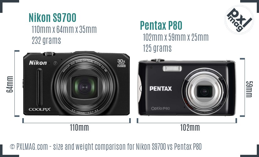 Nikon S9700 vs Pentax P80 size comparison