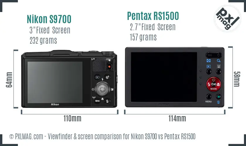 Nikon S9700 vs Pentax RS1500 Screen and Viewfinder comparison