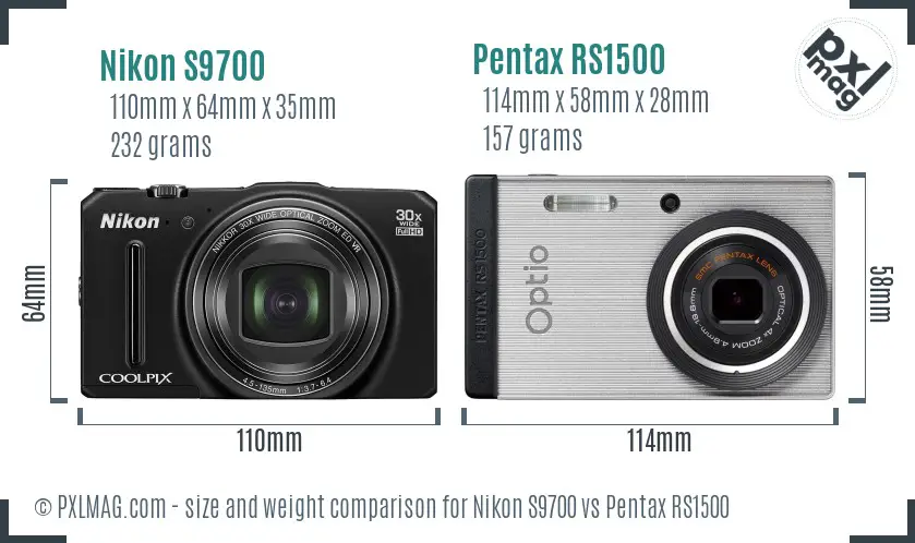 Nikon S9700 vs Pentax RS1500 size comparison