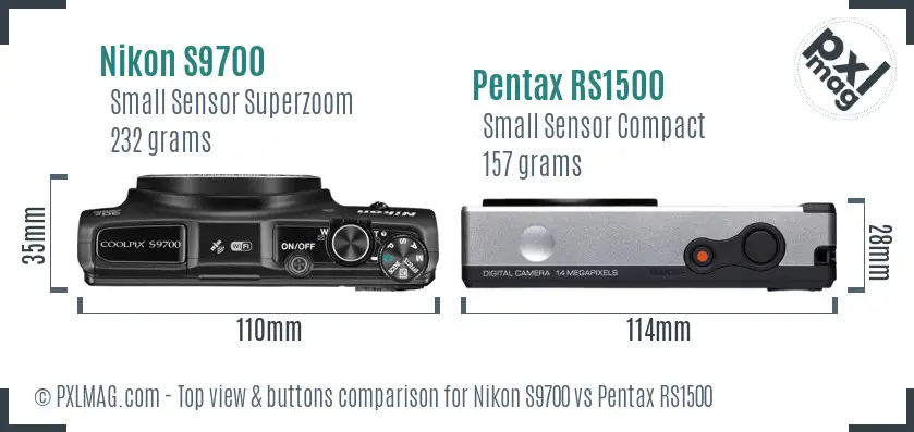 Nikon S9700 vs Pentax RS1500 top view buttons comparison