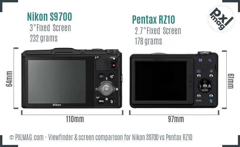 Nikon S9700 vs Pentax RZ10 Screen and Viewfinder comparison