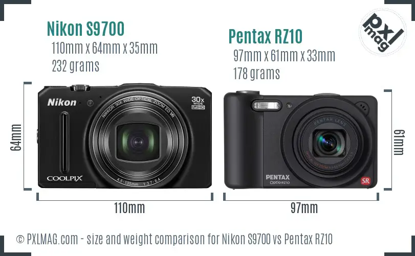 Nikon S9700 vs Pentax RZ10 size comparison