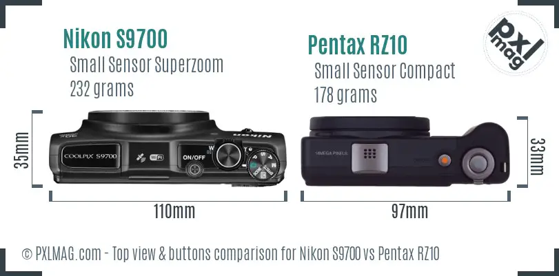 Nikon S9700 vs Pentax RZ10 top view buttons comparison