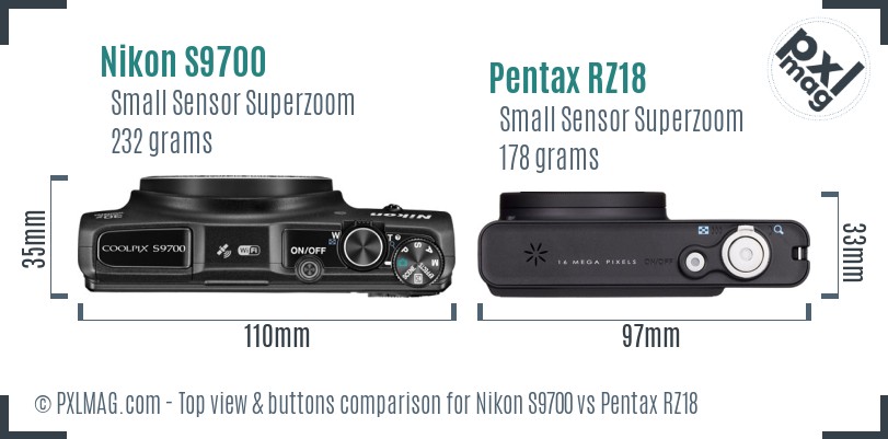 Nikon S9700 vs Pentax RZ18 top view buttons comparison