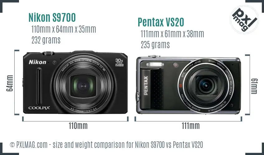 Nikon S9700 vs Pentax VS20 size comparison Nikon S9700 vs Pentax VS20 size comparison