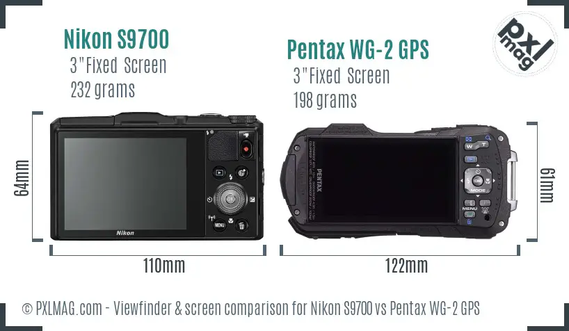 Nikon S9700 vs Pentax WG-2 GPS Screen and Viewfinder comparison