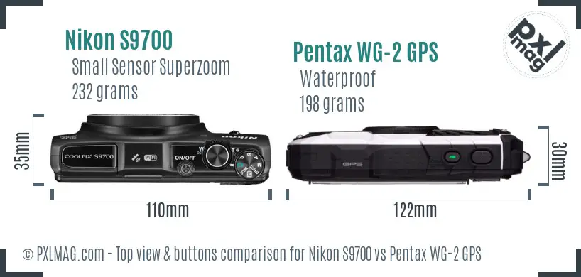 Nikon S9700 vs Pentax WG-2 GPS top view buttons comparison