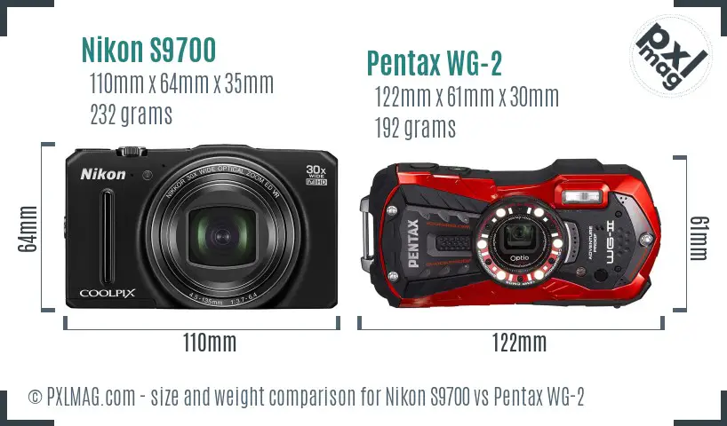 Nikon S9700 vs Pentax WG-2 size comparison