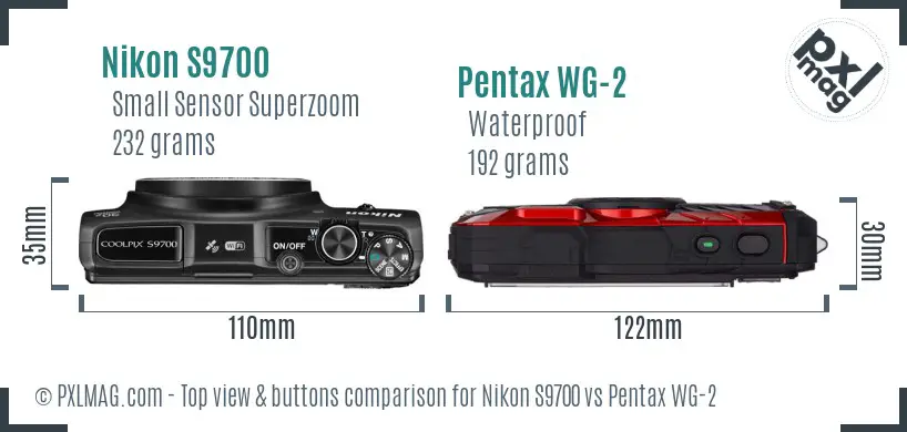 Nikon S9700 vs Pentax WG-2 top view buttons comparison
