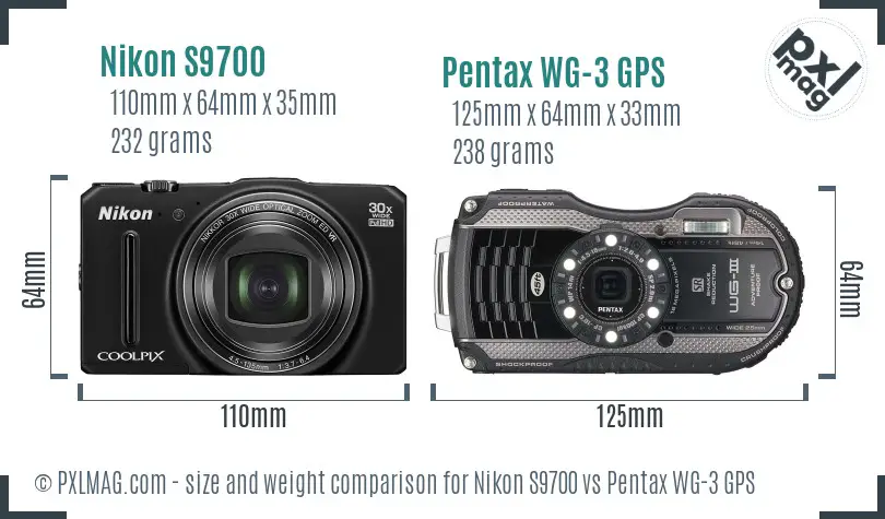 Nikon S9700 vs Pentax WG-3 GPS size comparison