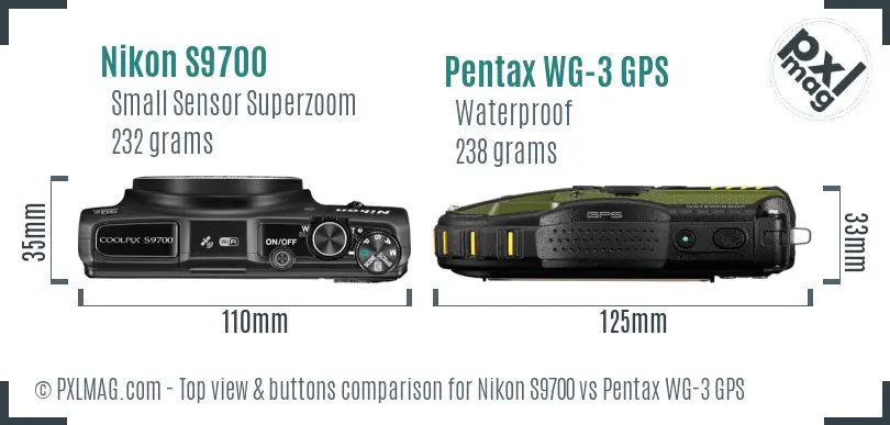 Nikon S9700 vs Pentax WG-3 GPS top view buttons comparison