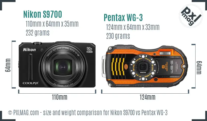 Nikon S9700 vs Pentax WG-3 size comparison