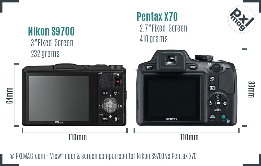 Nikon S9700 vs Pentax X70 Screen and Viewfinder comparison