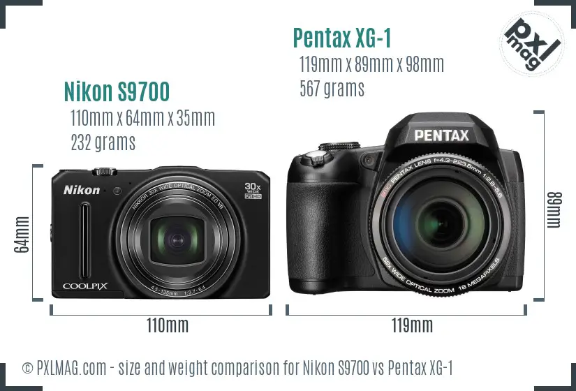 Nikon S9700 vs Pentax XG-1 size comparison Nikon S9700 vs Pentax XG-1 size comparison
