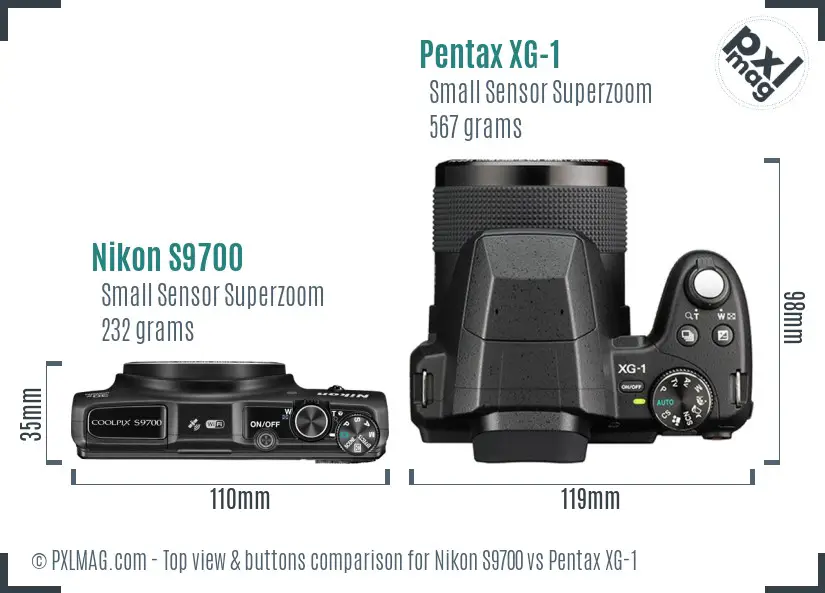 Nikon S9700 vs Pentax XG-1 top view buttons comparison Nikon S9700 vs Pentax XG-1 top view buttons comparison